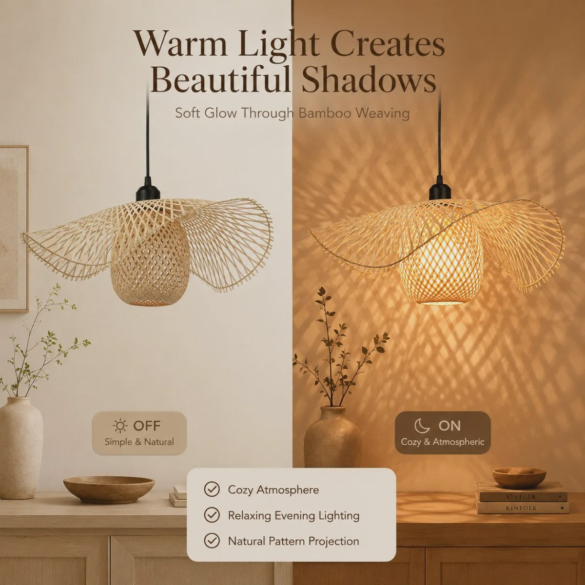 Japanse Wabi Sabi Bamboe Rotan Hanglamp 55cm - Natuurlijk Geweven Plafondlamp