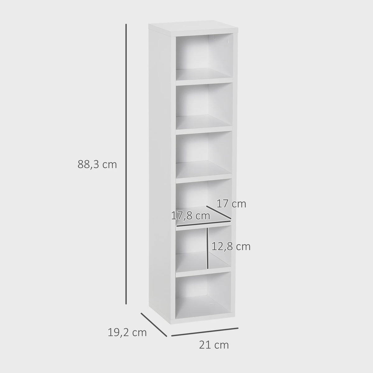 HOMCOM Set van 2 Smalle Boekenkasten/Opbergkasten met 6 Vakken per stuk