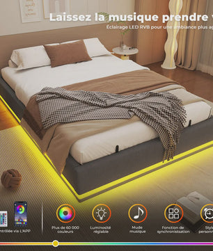 160x200cm Boxspring Bed met Hydraulische Opbergruimte en RGB LED Verlichting