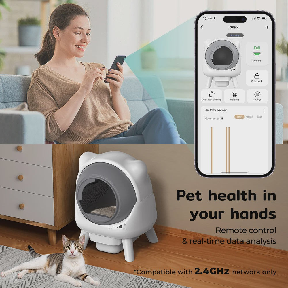 Automatische Zelfreinigende Kattenbak Amicura-X1 - Extra Groot (80L) met App Bediening