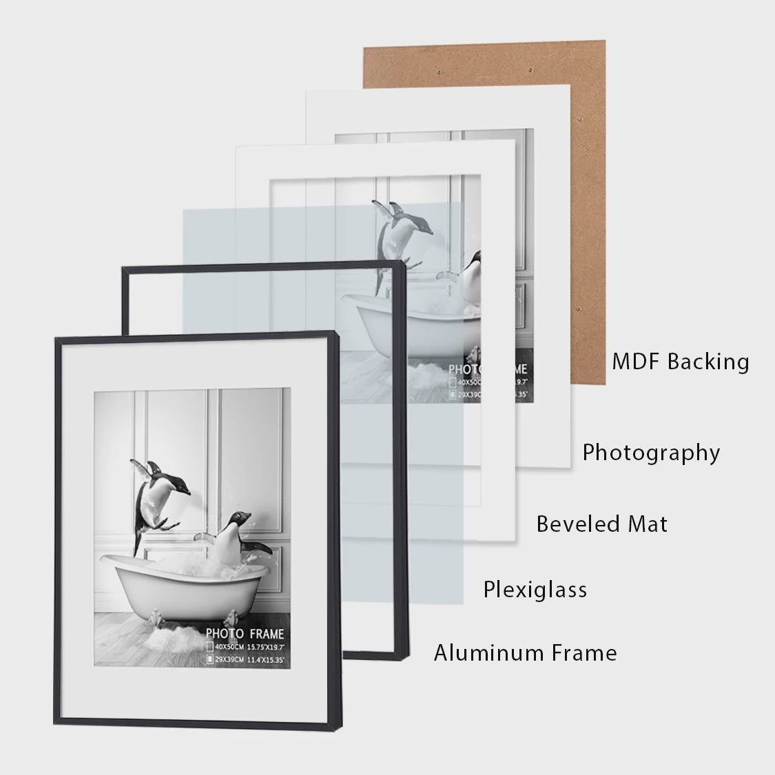 Moderne Zwarte Aluminium Fotolijst 40x50cm - Stijlvol Ophangen Verticaal/Horizontaal