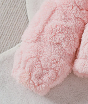 Schattige Baby Meisjes Set: Roze Pluche Jasje, Lange Broek & Top