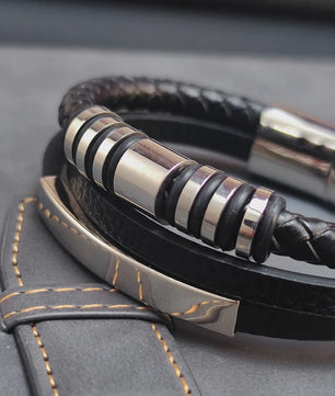 Heren Leren Armband met RVS Details - Stijlvol & Klassiek