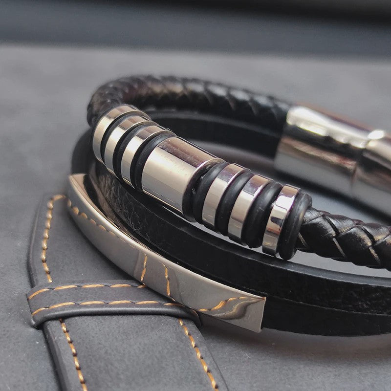 Heren Leren Armband met RVS Details - Stijlvol & Klassiek