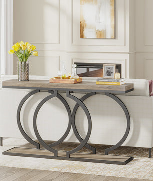 Moderne Console Tafel 55 inch met Faux Marmer - Smalle Entree Tafel met Unieke Basis