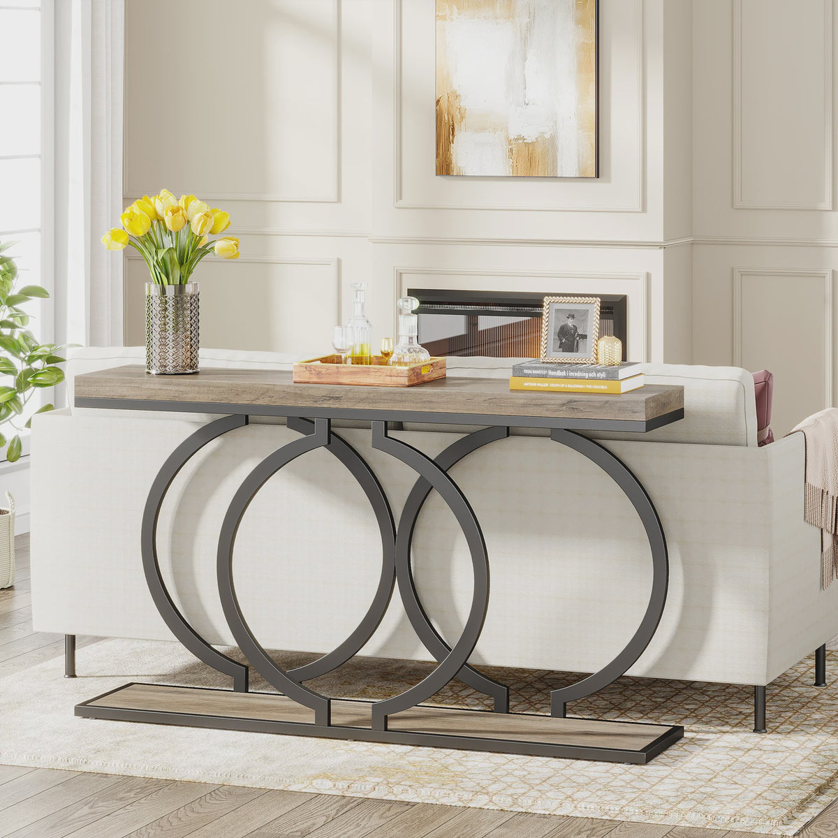 Moderne Console Tafel 55 inch met Faux Marmer - Smalle Entree Tafel met Unieke Basis