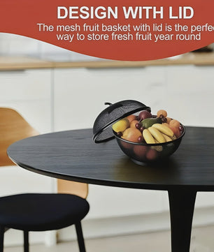 Appelvormige Metalen Fruitmand met Gaasdeksel - Roestvrij & Ventilerend