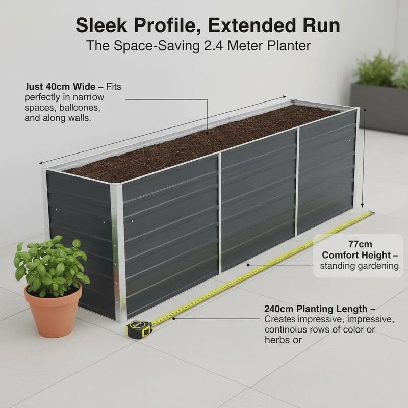 Verhoogd Plantenbed Staal Antraciet 240x40x77cm - Duurzaam & Stijlvol Tuinieren