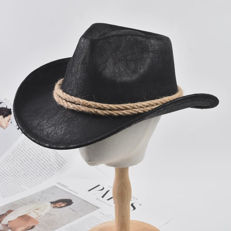 Stijlvolle Vintage Western Cowboy Hoed met Touwdecoratie - Perfect voor Feest, Reizen & Cosplay