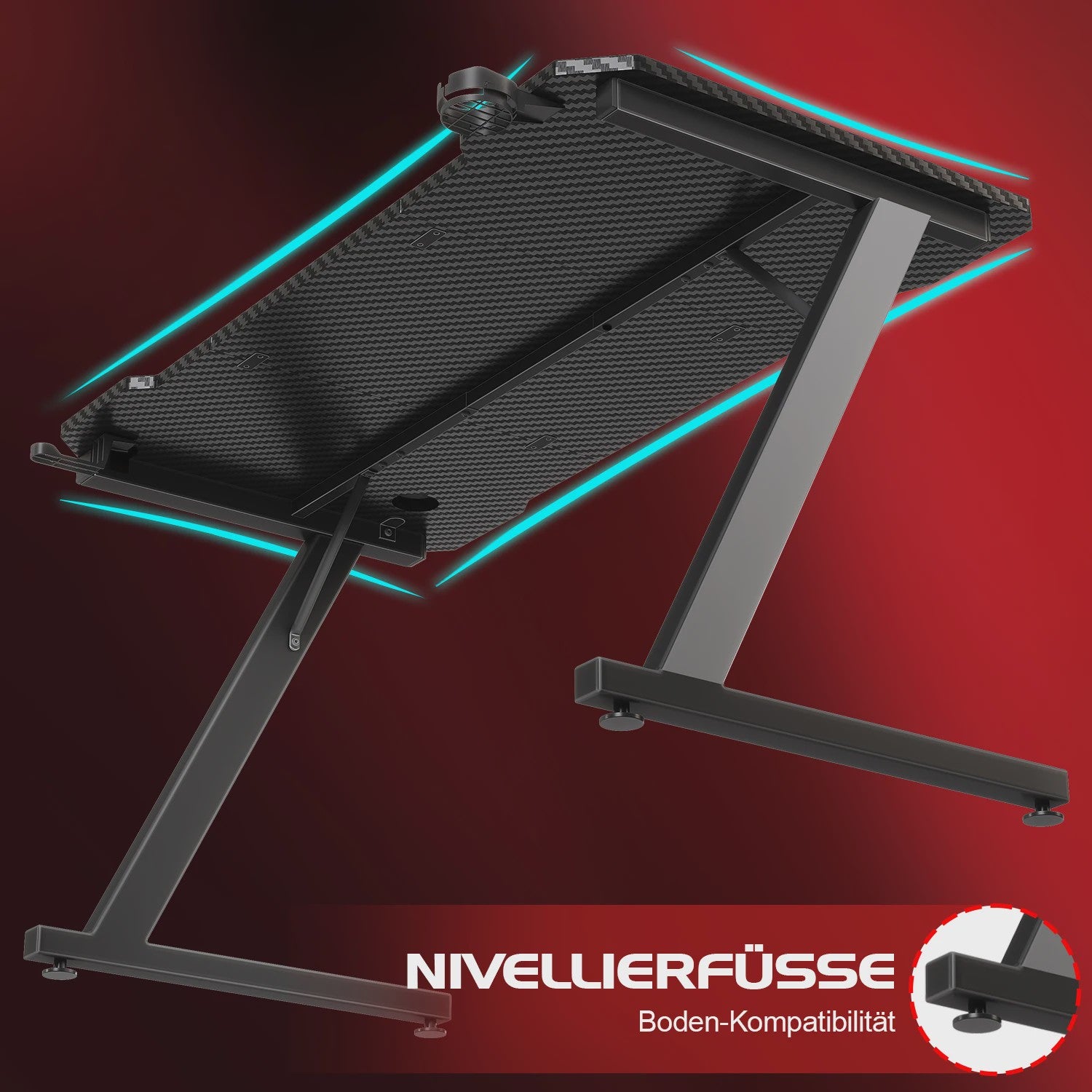 Devoko Gaming Bureau 120x60 cm met Hoofdtelefoonhaak en Carbon Fiber Afwerking