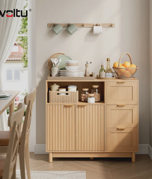 Houten Keukenkast met 3 Lades & Verstelbare Plank - Buffetkast / Sideboard 90x80x35cm