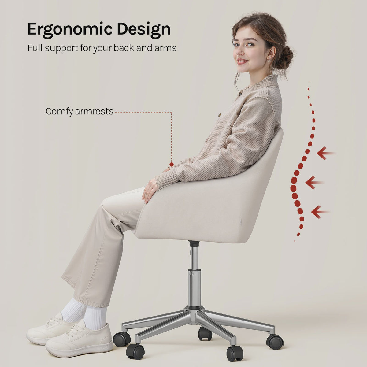 Velours bureaustoel met hoge rugleuning, draaibaar en in hoogte verstelbaar - Comfortabel en Ergonomisch