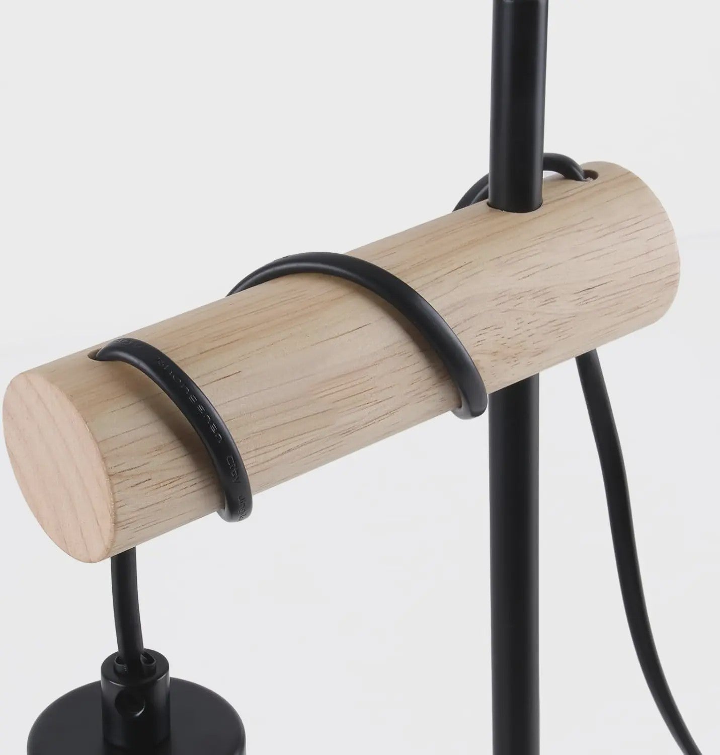 Vintage Industriële Tafellamp met Houten Accent - Zwart Metaal, E27 Fitting