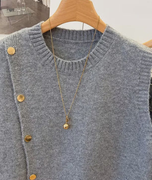 Gebreide Vest Trui Dames - Effen Kleur, Casual & Veelzijdig, Kort Model met Knopen