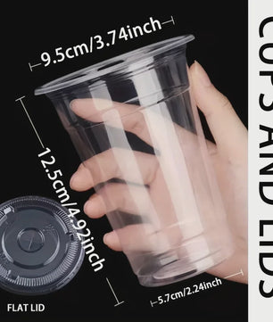 50x Plastic Bekers met Deksel (12/16 OZ) - Ideaal voor Koude Dranken, Smoothies & Feestjes
