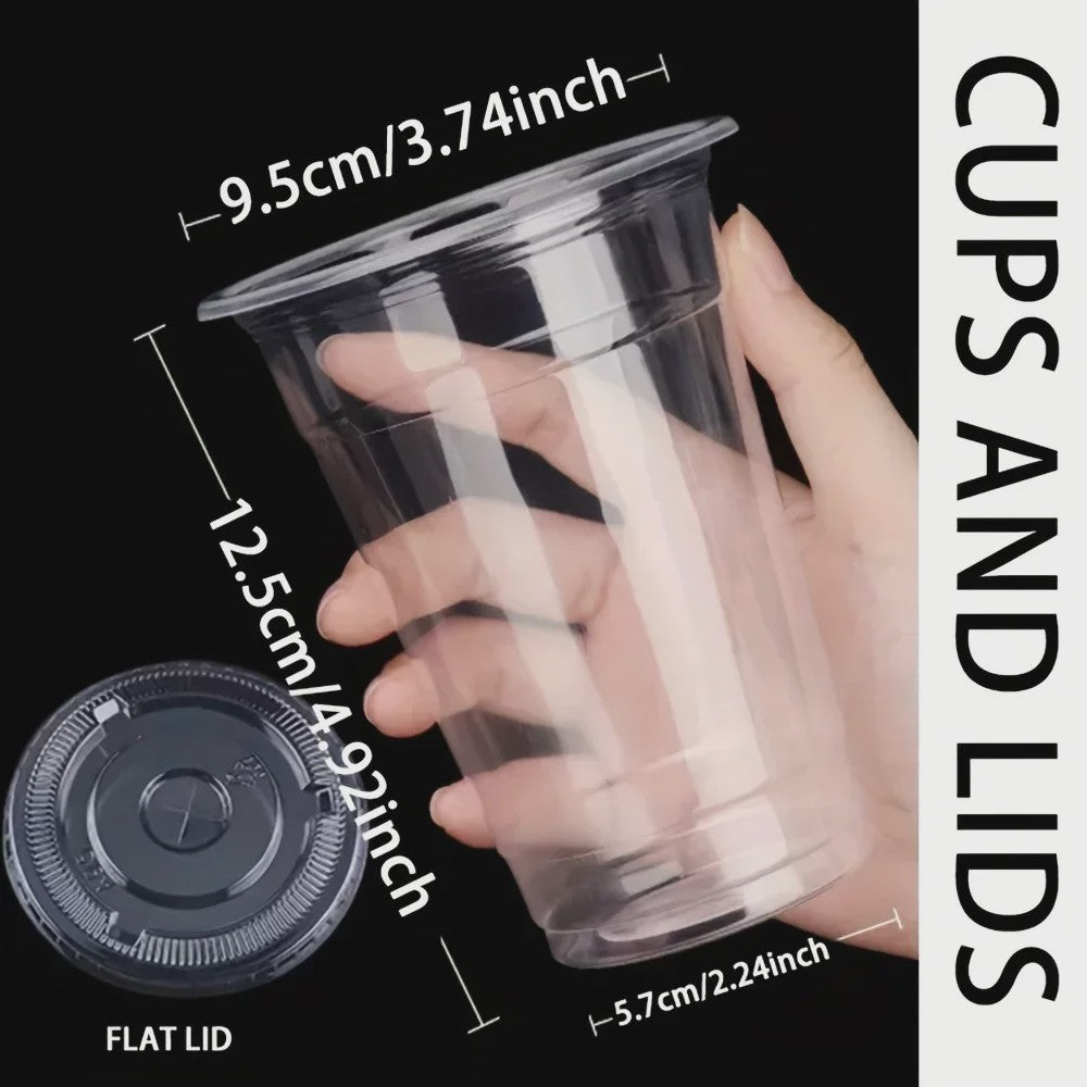 50x Plastic Bekers met Deksel (12/16 OZ) - Ideaal voor Koude Dranken, Smoothies & Feestjes