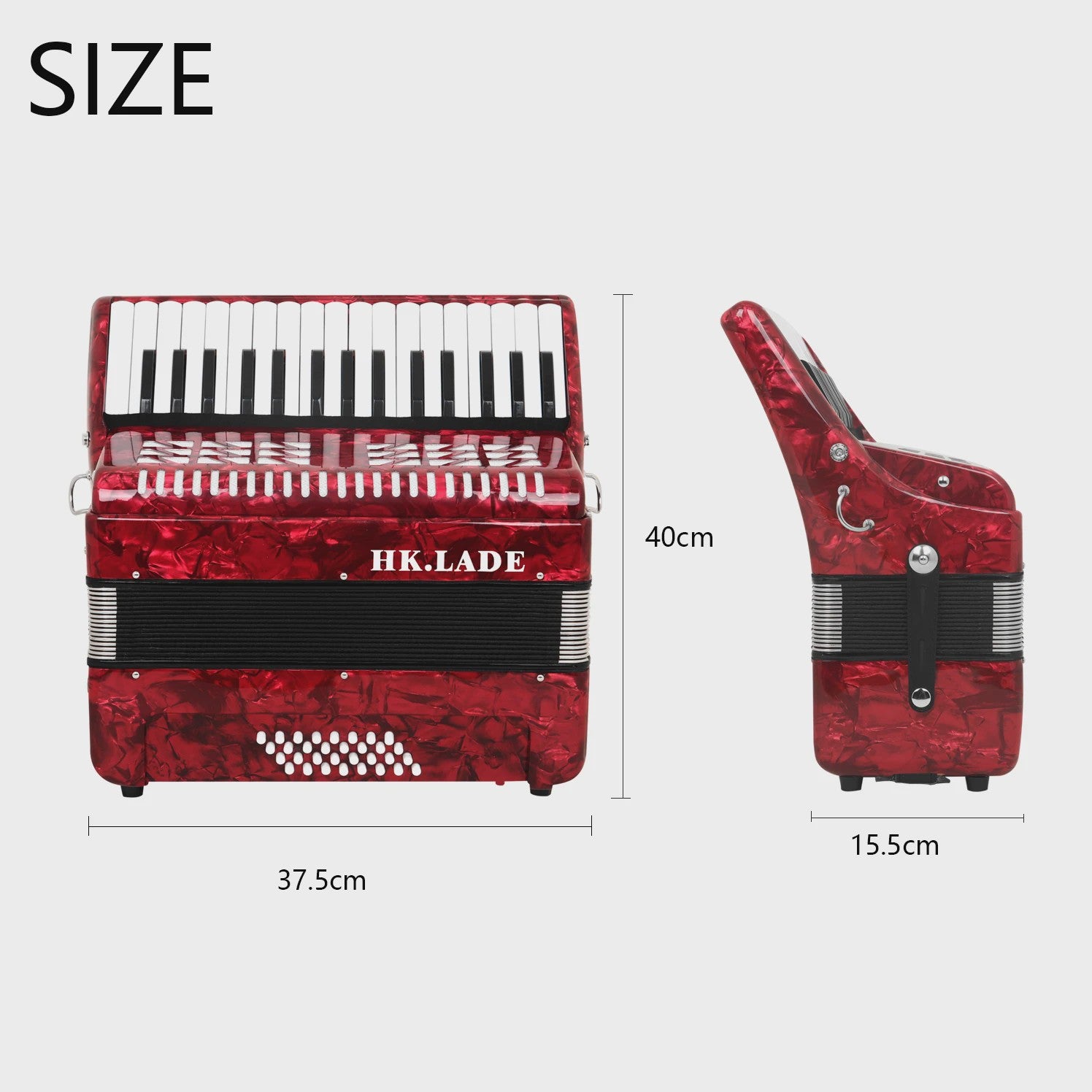 Professionele Rode Bayan Accordeon - 32 Tonen & 32 Bassen met Schapenvacht Balg en Draagband