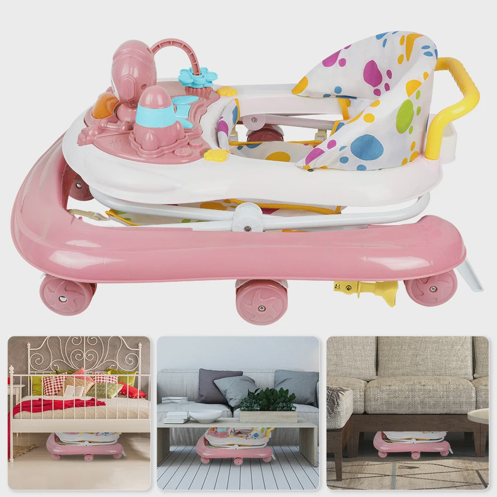 3-in-1 Opvouwbare Baby Walker met Zonnekap, Speelblad en 360° Wielen - Vanaf 6 Maanden