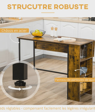Bartafel met uitklapbaar blad en 3 open vakken - Rustiek bruin - 120x76x91.4 cm