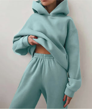Women's Tracksuit Suit Autumn Fashion Warm Hoodie Sweatshirts Two Pieces Oversized Solid Casual Hoody Pullovers Long Pant Sets