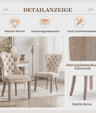 Set van 2 Luxe Fluwelen Eetkamerstoelen met Knopen en Houten Poten