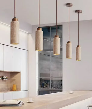 Sfeervolle Hanglamp met Steenlook en Houten Accent - Perfect voor Slaapkamer of Bar