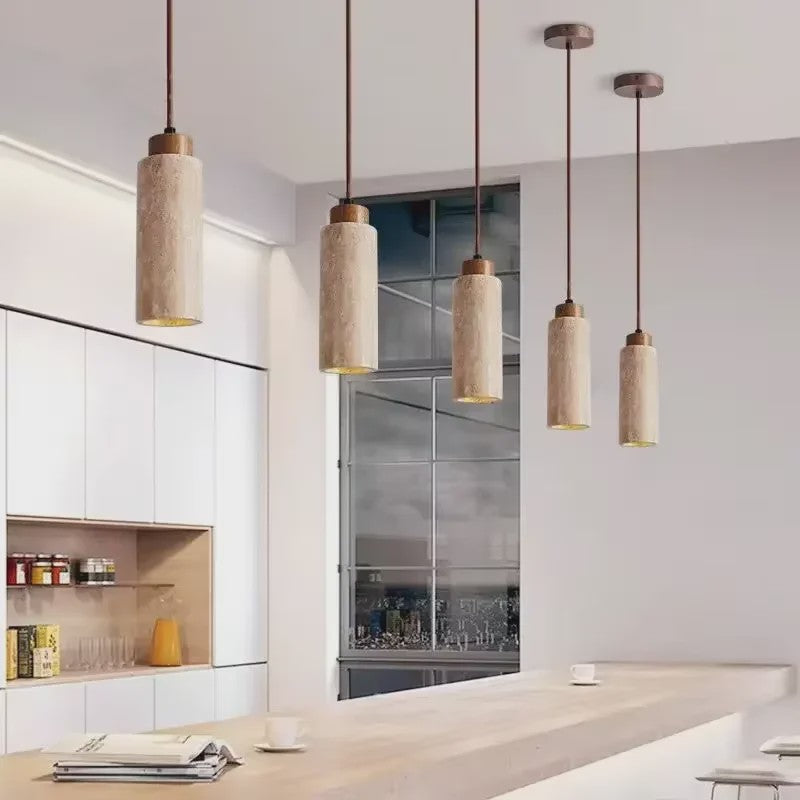 Sfeervolle Hanglamp met Steenlook en Houten Accent - Perfect voor Slaapkamer of Bar