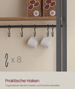 Keukenrek met Werkblad, 8 Haken en Stopcontacten - Vintage Mat Zwart