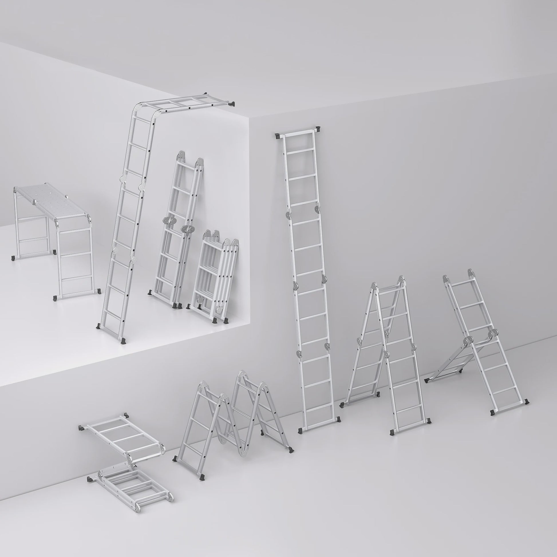 6-in-1 Aluminium Multifunctionele Ladder met Platform - Verstelbaar & Inklapbaar