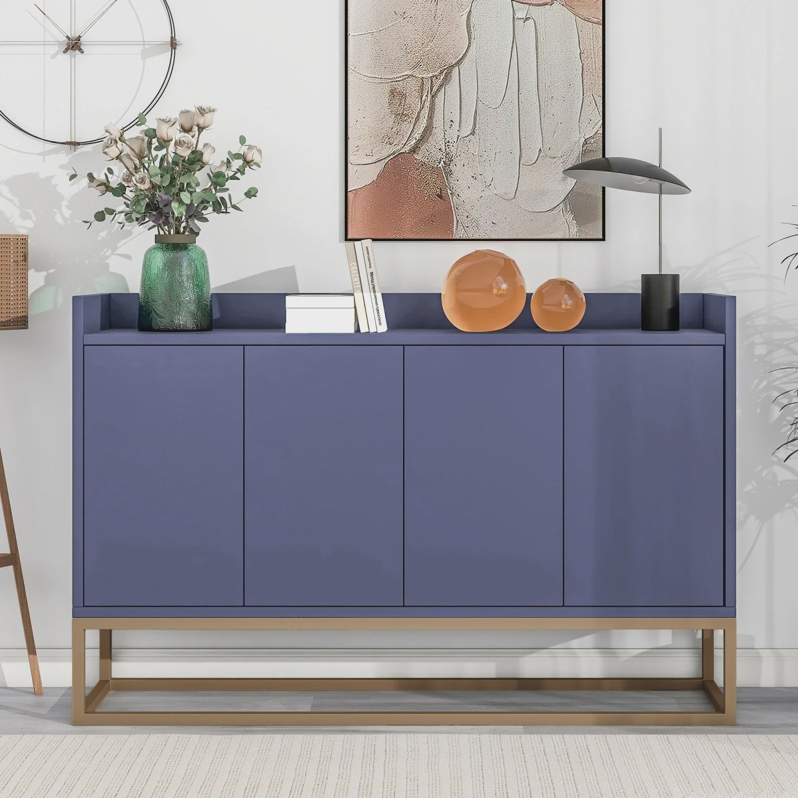 Modern Dressoir met 4 Deuren en Handgreep-loos Design - Wit, Zwart of Blauw
