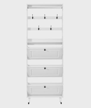 Witte Halmeubel met Schoenopbergkast, Kapstok en 3 Klapdeuren - Compact & Stijlvol