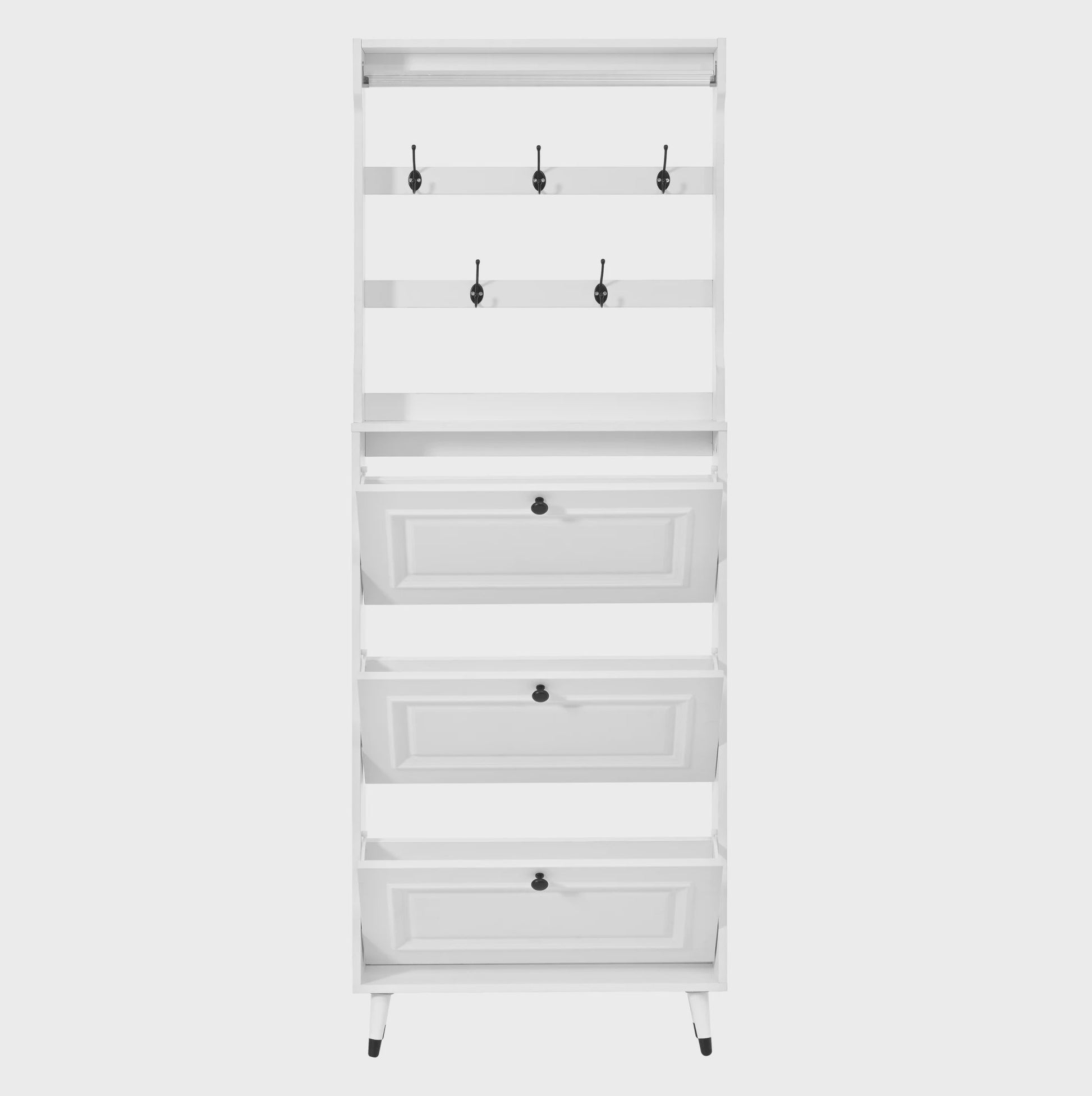 Witte Halmeubel met Schoenopbergkast, Kapstok en 3 Klapdeuren - Compact & Stijlvol