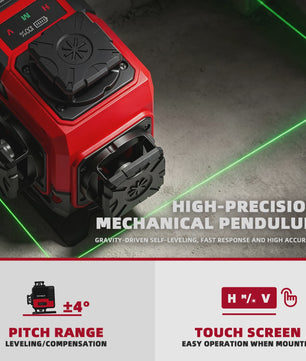 YEVOLT 4x360° 16-lijns Groene Zelfnivellerende Laserwaterpas voor Doe-het-zelf en Klussen