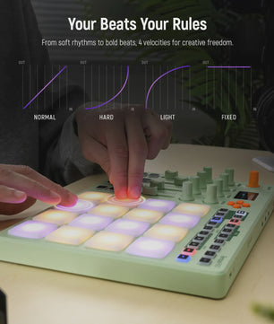 Synido TempoPAD C16: Draadloze MIDI Pad Controller met 16 RGB Beat Pads & Sequencer