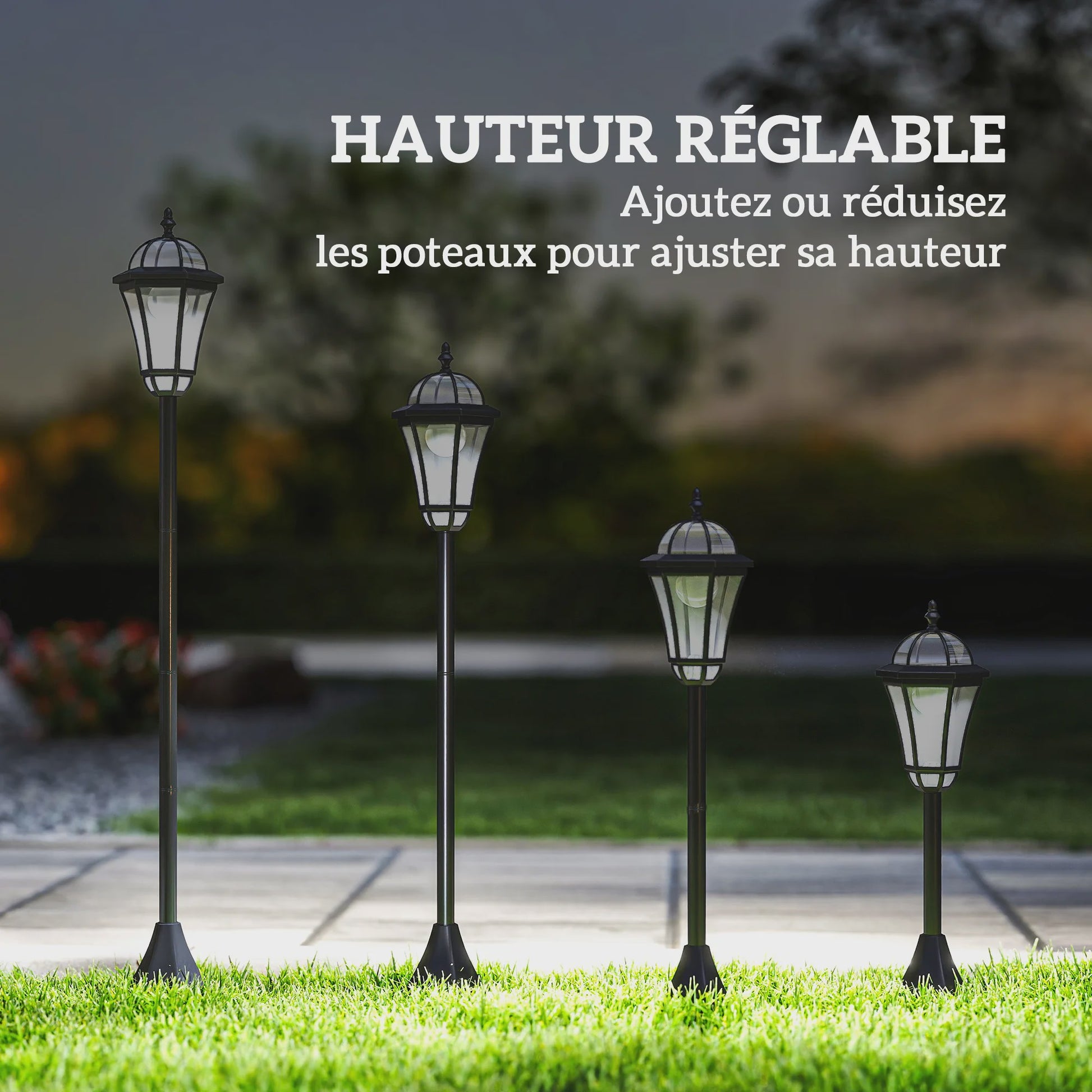 Set van 2 Zonne-energie Tuinlampen Staand Zwart - IP44 - 129 cm Hoog