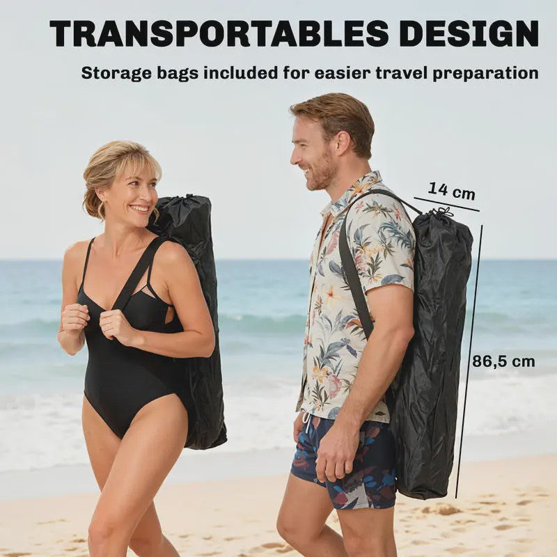 Set van 2 Zwarte Klapstoelen - Camping, Vissen, Strand - Met Voetensteun & Bekerhouder - 120kg Draagkracht