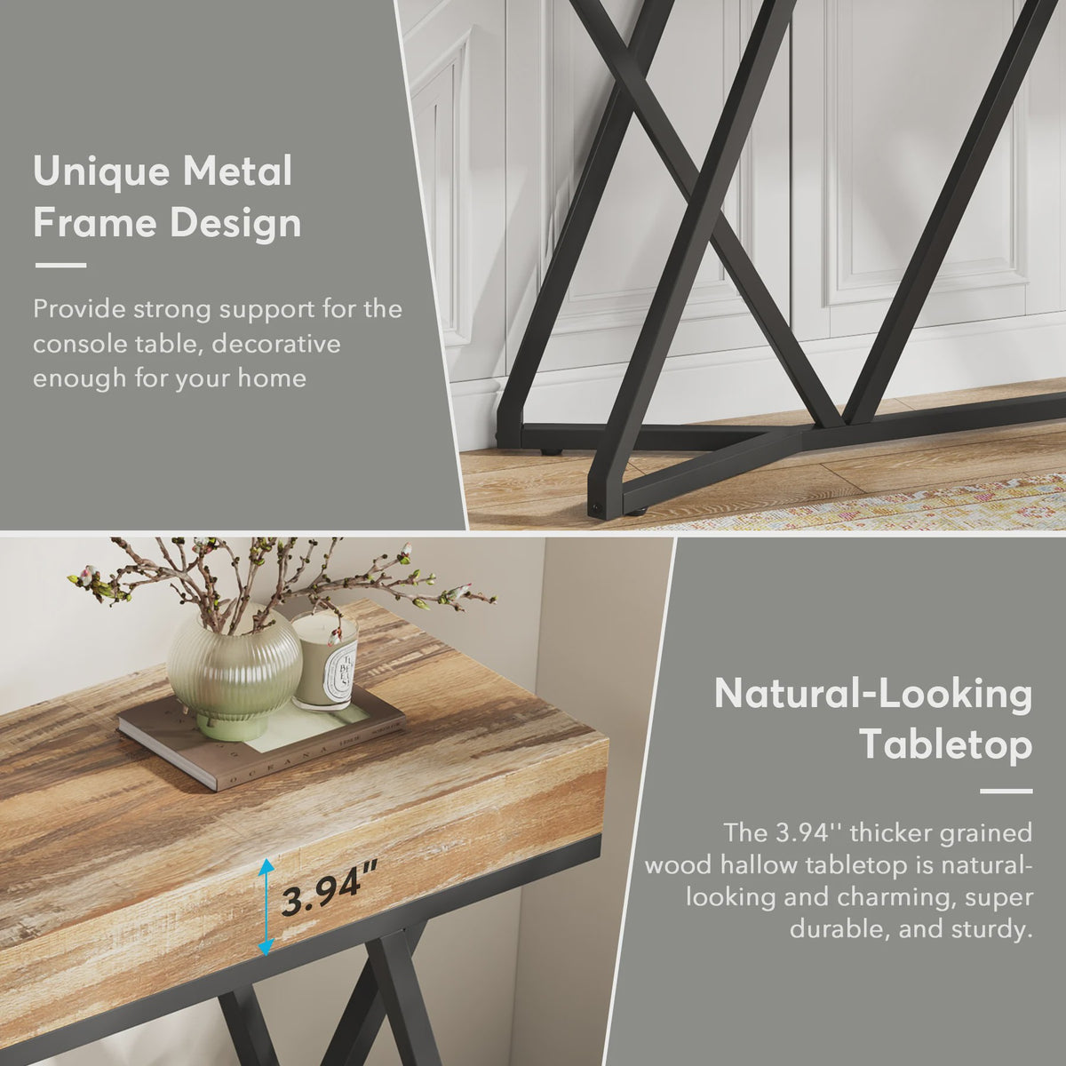 Tribesigns Console Tafel 140 cm - Houten Entree Tafel met Unieke Metalen Basis