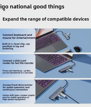 Aigo USB-C Hub met HDMI, PD Snellaadpoort en 3x USB 3.0 voor Laptops