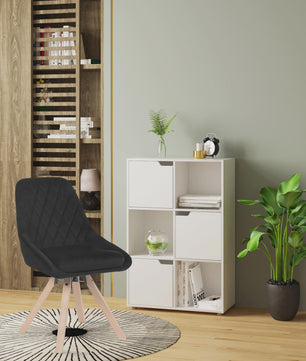Set van 2 fluwelen eetkamerstoelen, draaibaar en ergonomisch met houten poten