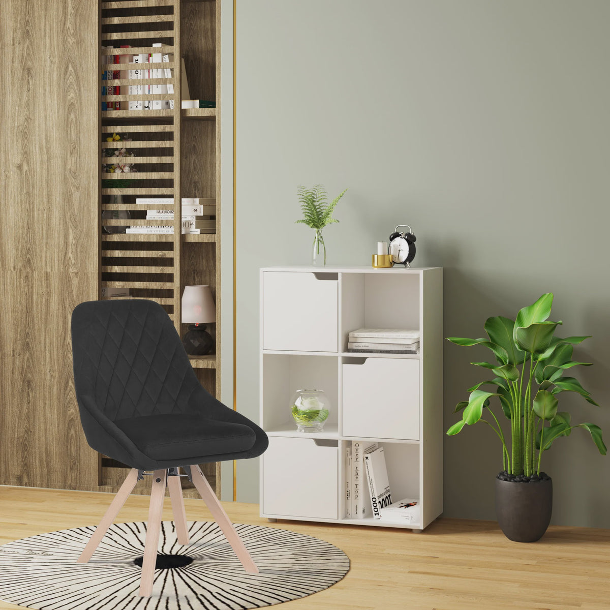 Set van 2 fluwelen eetkamerstoelen, draaibaar en ergonomisch met houten poten