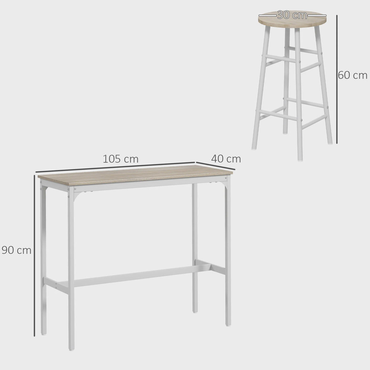 Bistro Bar Set met 2 Krukken - Industrieel Design Staal - Staande Eettafel met Voetensteun