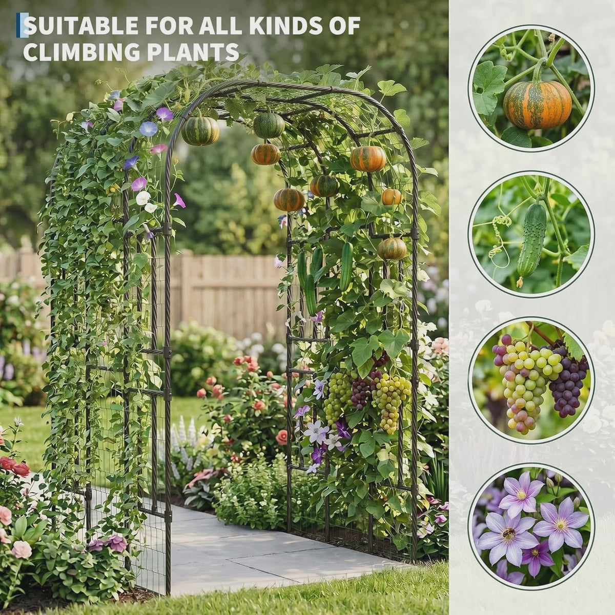 Extra Hoge Metalen Tuinboog Klimrek 2.2m - Stevig Stalen Klimrek voor Klimplanten, Rozen, Groenten & Decoratie