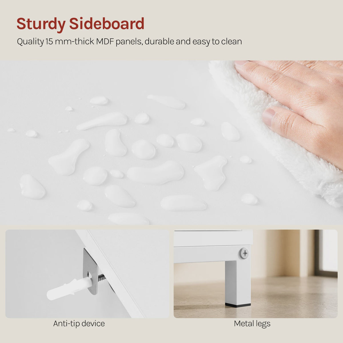 Wit Keuken Sideboard met Schuifdeur, Lades en Verstelbare Planken - Multifunctioneel Meubelstuk