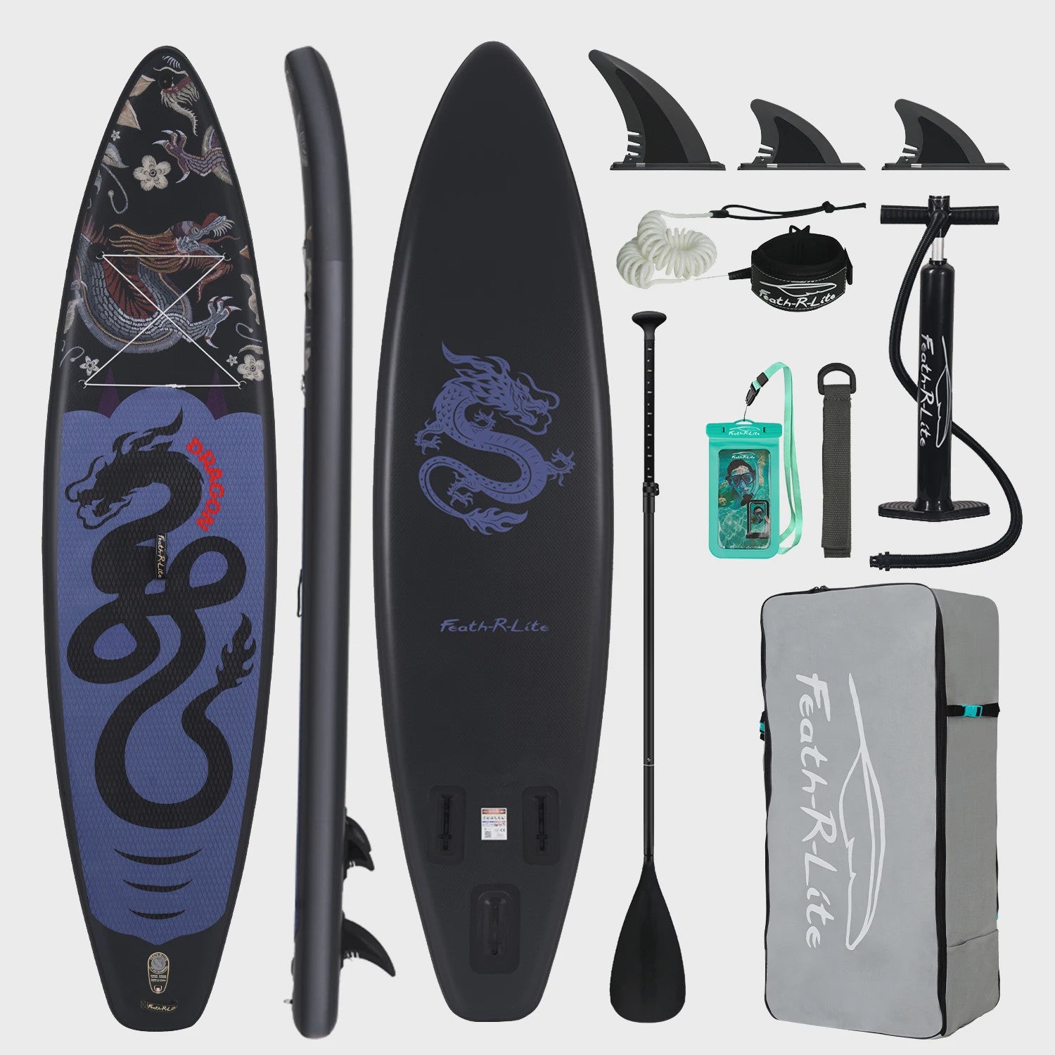 Feath-R-Lite Dragon Inflatable SUP Board 350cm - Compleet met Peddel, Pomp & Accessoires - 180kg Draagvermogen