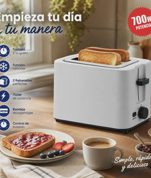 Wit 2-Slots Broodrooster 700W met Brede Sleuven en Kruimellade