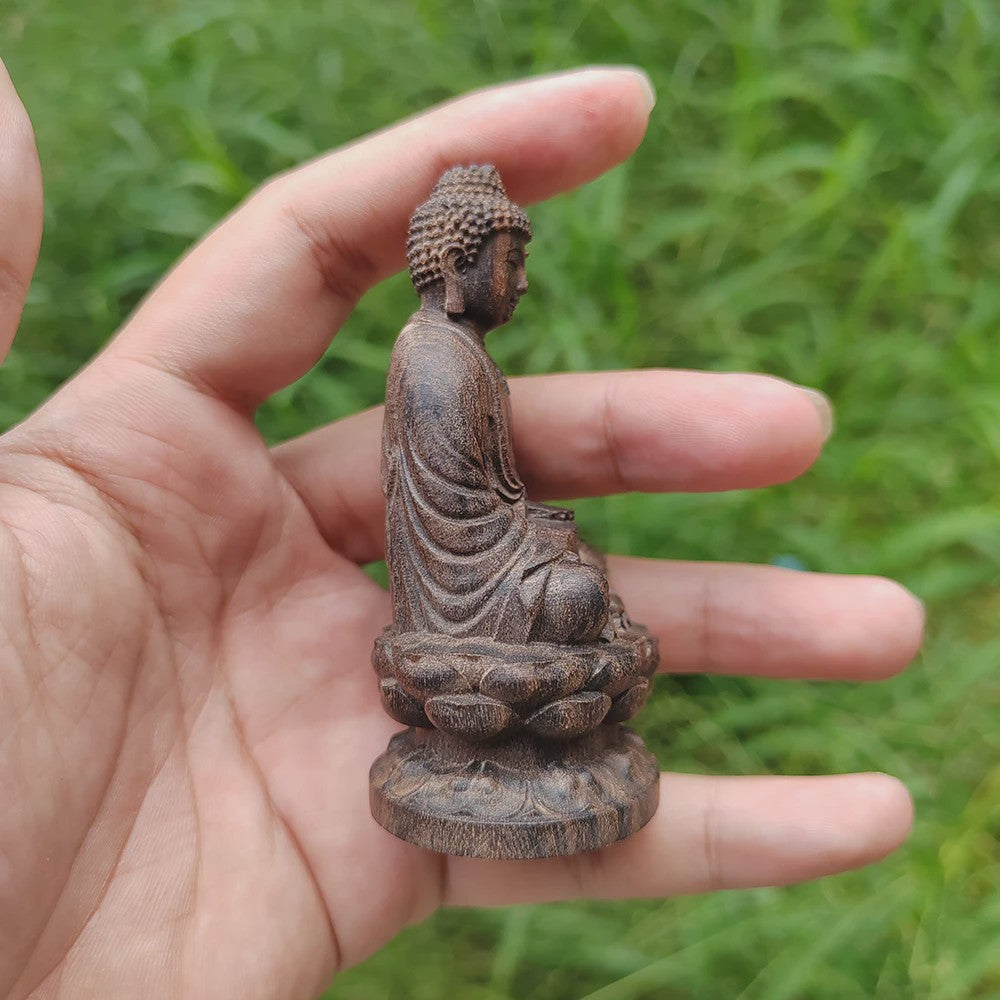 Houten Zittende Buddha Beeldje op Lotus – Zen Decoratie & Spirituele Figuur
