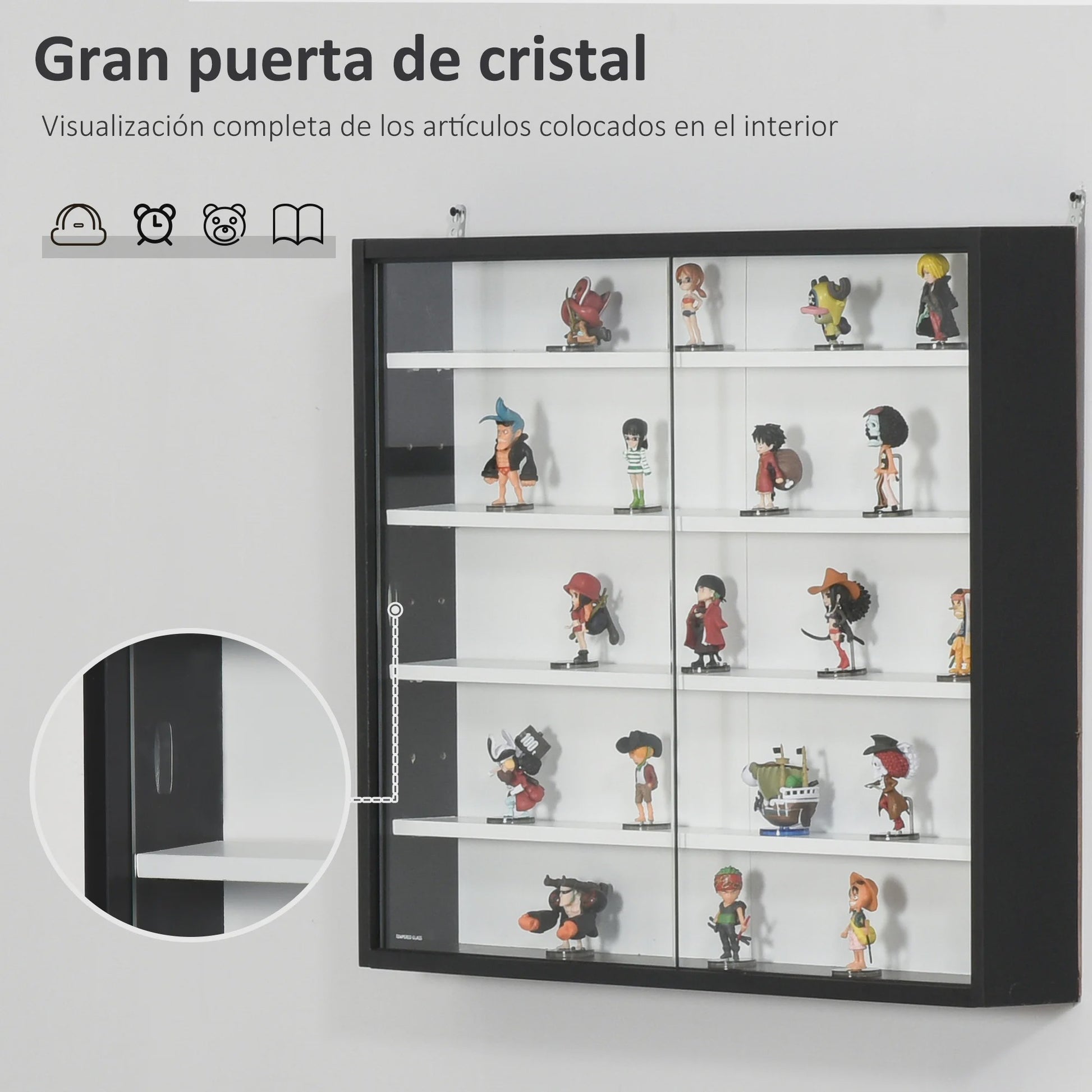 Homcom Wall Display Case for Collections with Adjustable Shelves and Glass Doors
