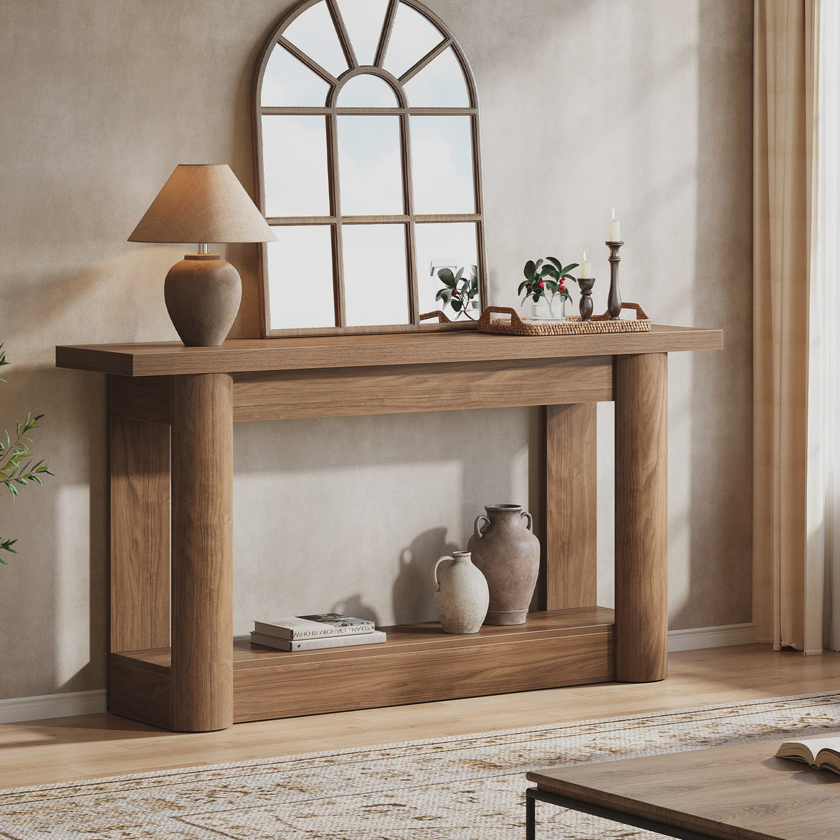 Tribesigns 160cm Farmhouse Console Tafel - Smal, Lang Dressoir voor Achter de Bank met 2 Lagen Opslag