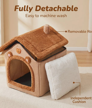 Zacht & Warm Beer-Huisje Bed voor Katten en Kleine Honden - Wasbaar & Antislip