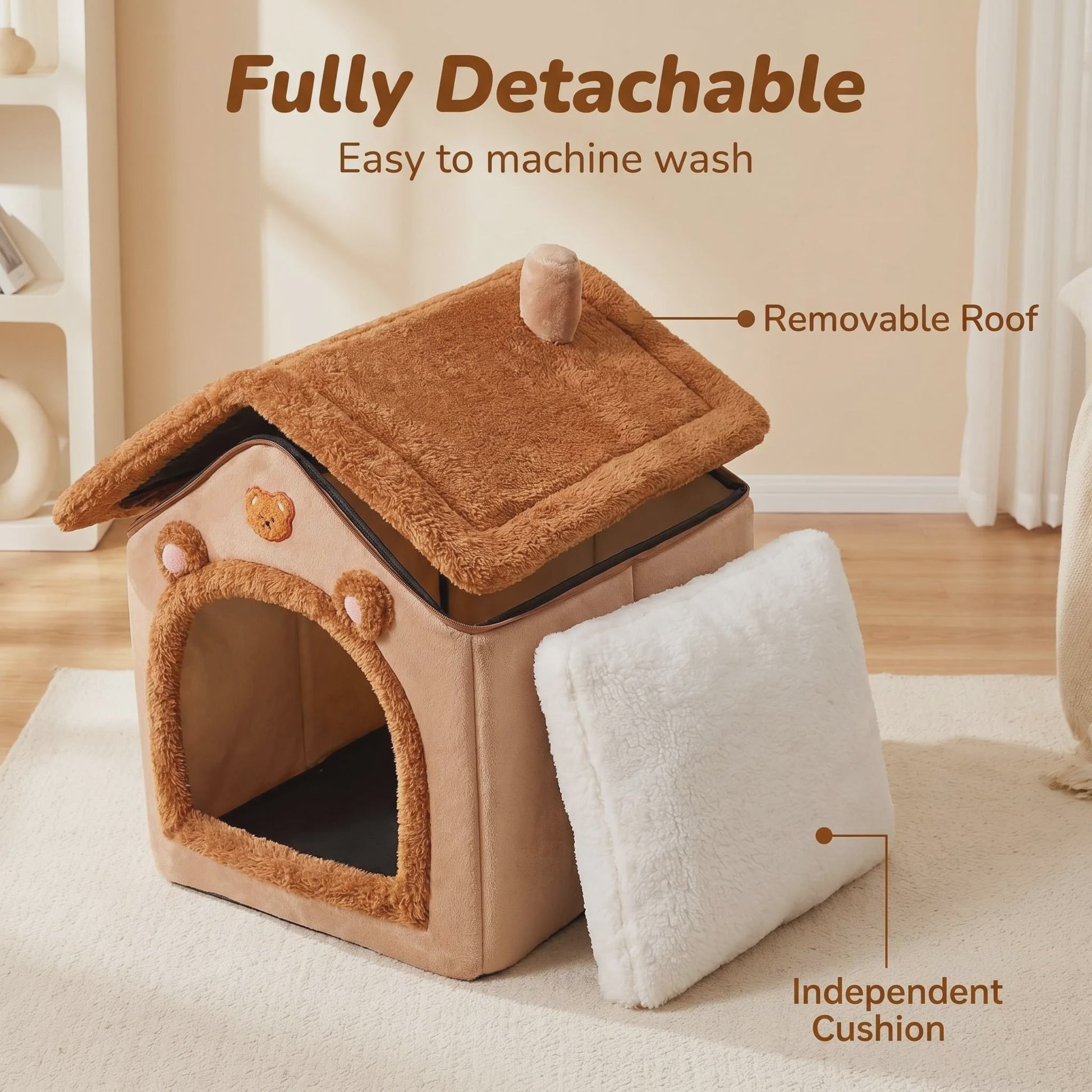 Zacht & Warm Beer-Huisje Bed voor Katten en Kleine Honden - Wasbaar & Antislip